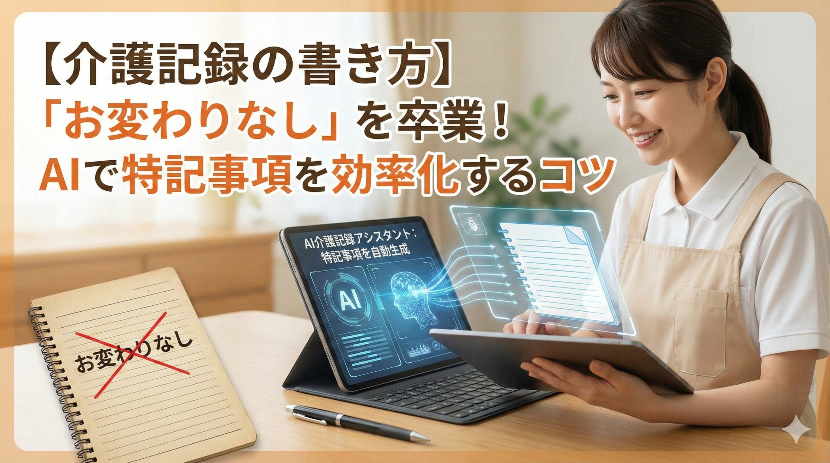 【介護記録の書き方】「お変わりなし」を卒業！AIで特記事項を効率化するコツ